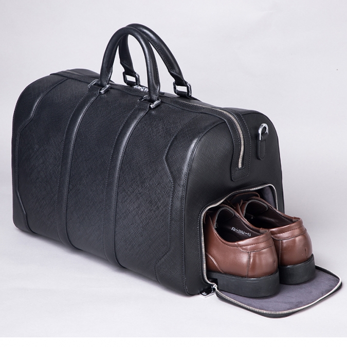 bolsas de viagem masculinas de couro saffiano luxuosas e personalizadas com bolso para sapatos 