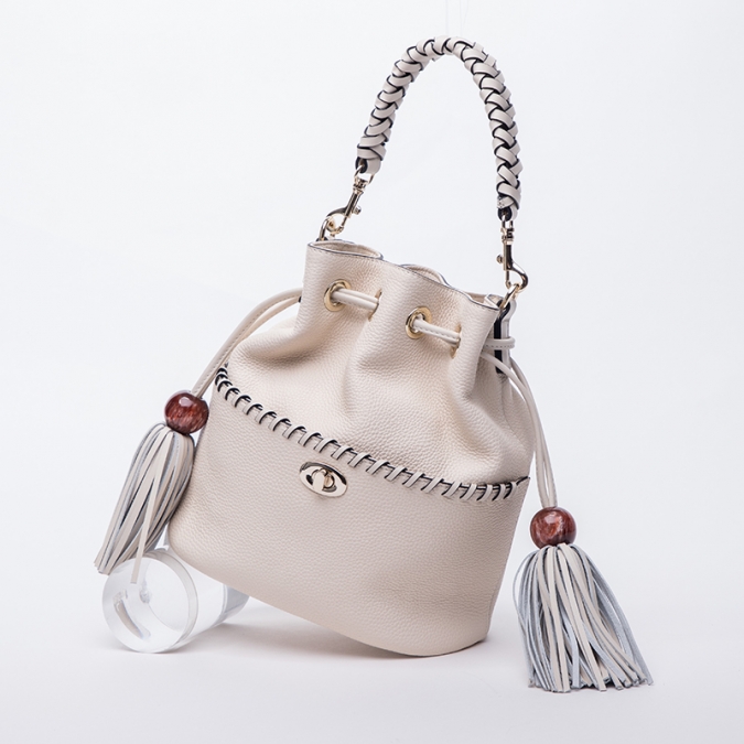saco personalizado de fábrica do novo designer de moda saco de couro granulado com alça tecida 