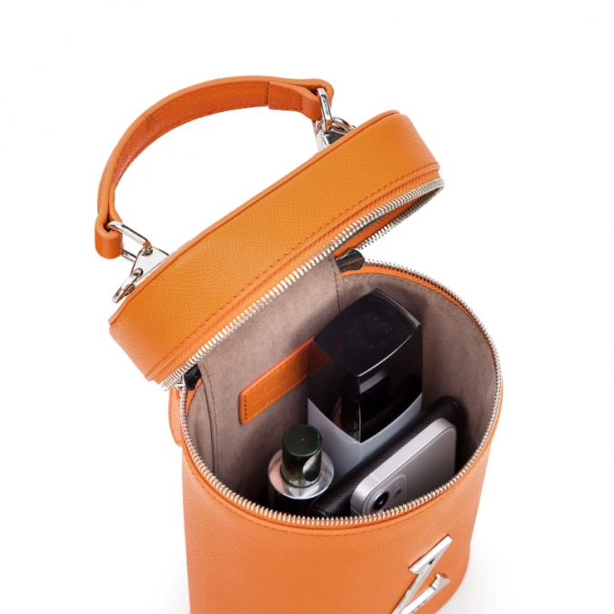 Saco balde de couro genuíno de cor laranja 2021 para senhoras com logotipo personalizado 