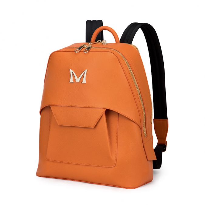 mochila de couro de vaca laranja oem para senhoras com logotipo de metal 